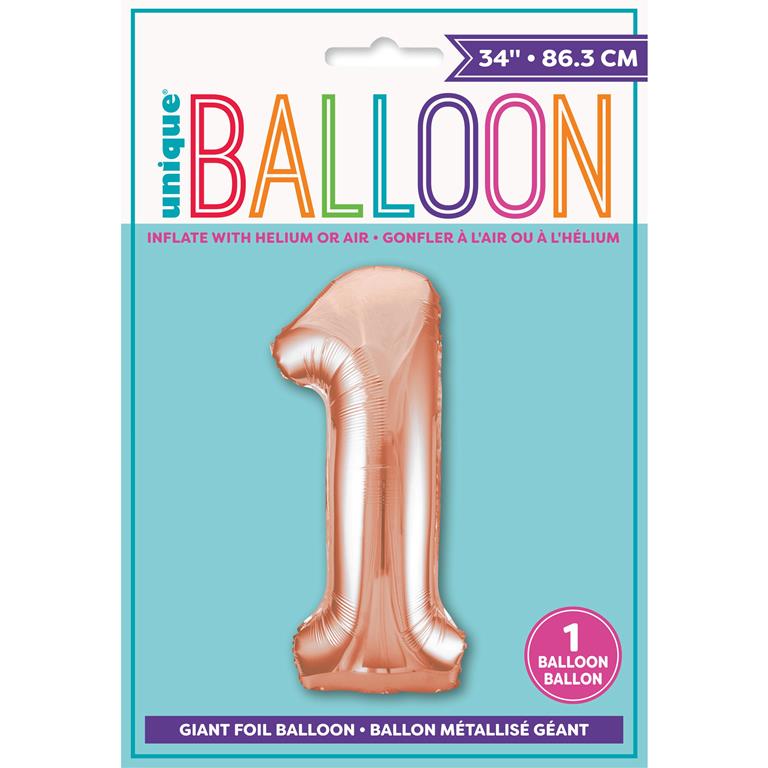 Rose Gold Number 1 Shaped Foil Balloon 34" - Click Image to Close
