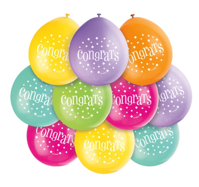 9" Congratulation Latex Balloons 10PC - Click Image to Close