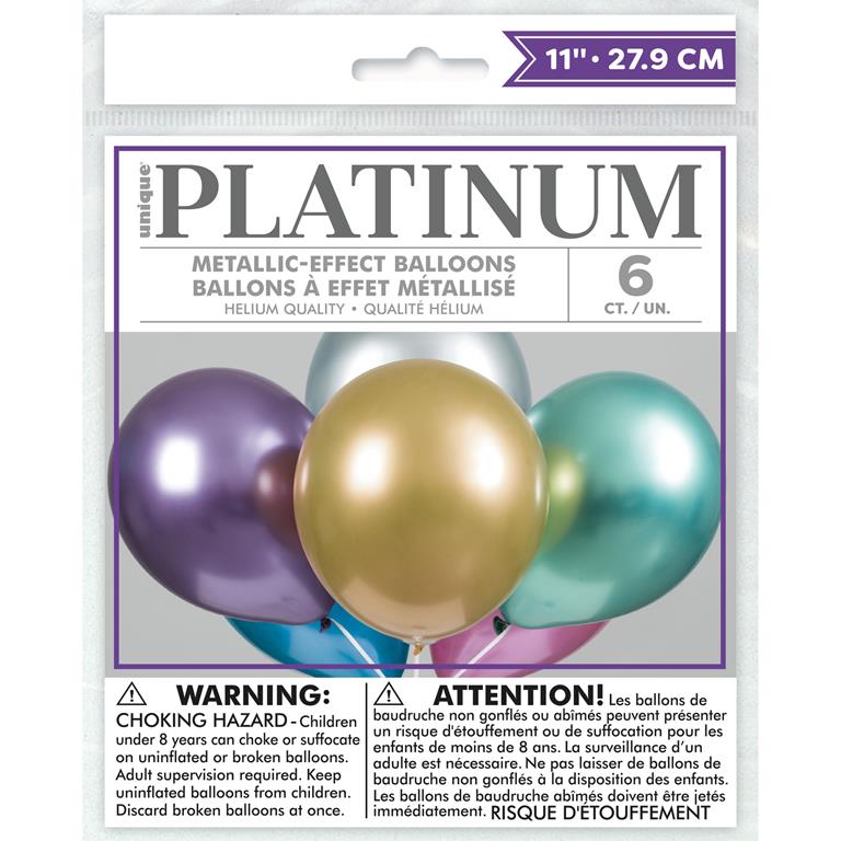 Solid Color Assorted Platinum 11" Latex Balloons 6 Pack - Click Image to Close