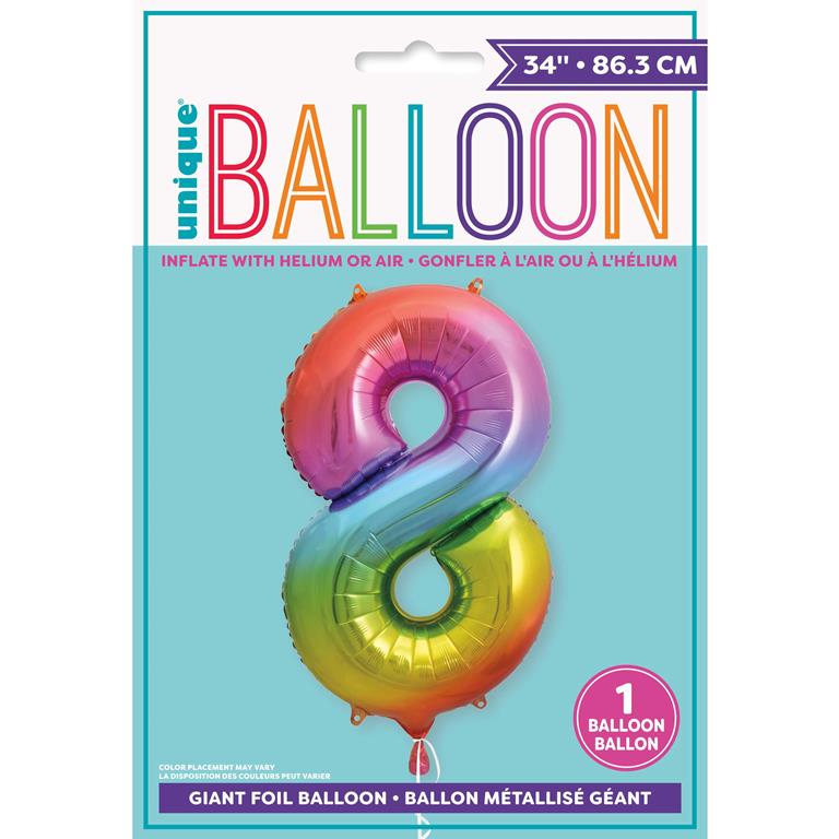 Rainbow Number 8 Shaped Foil Balloon 34" - Click Image to Close