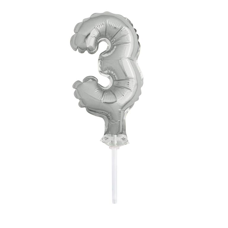 Silver Foil Number 3 Balloon Cake Topper 5" - Click Image to Close