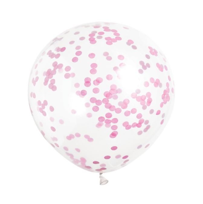 12" Clear Latex Balloons With Hot Pink Confetti Pack Of 6 - Click Image to Close