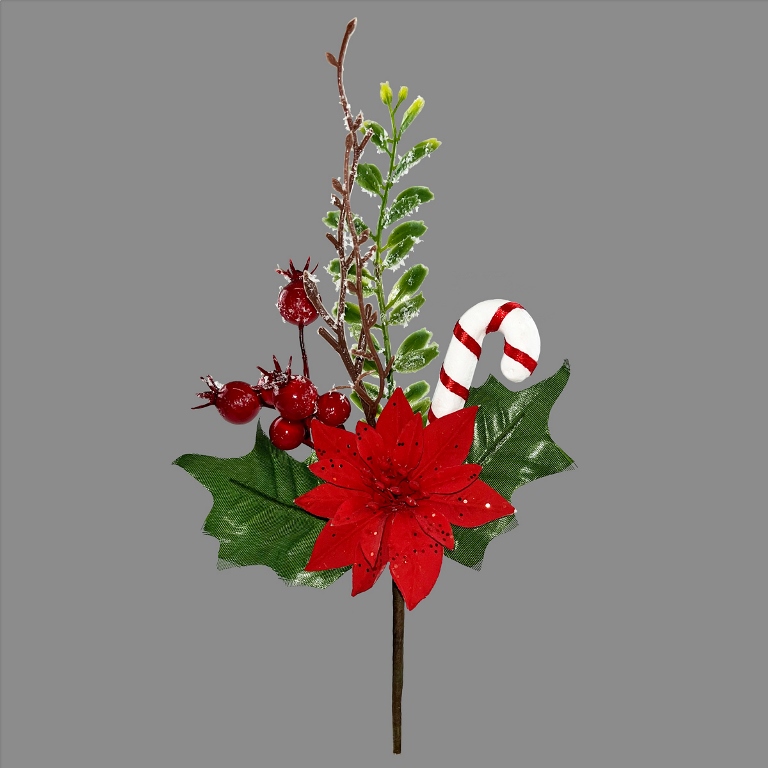 Candy Cane Poinsettia Pick 23cm - Click Image to Close