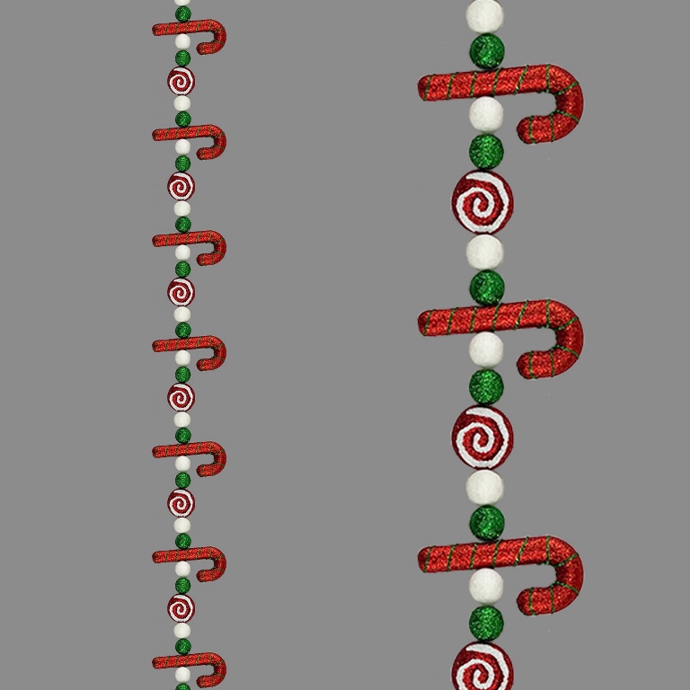 Christmas Candy Cane Garland Red White & Green 1.5m - Click Image to Close