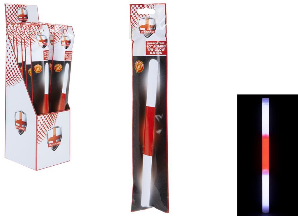 Red / White Jumbo Supporters Glow Stick 10" X 15M - Click Image to Close