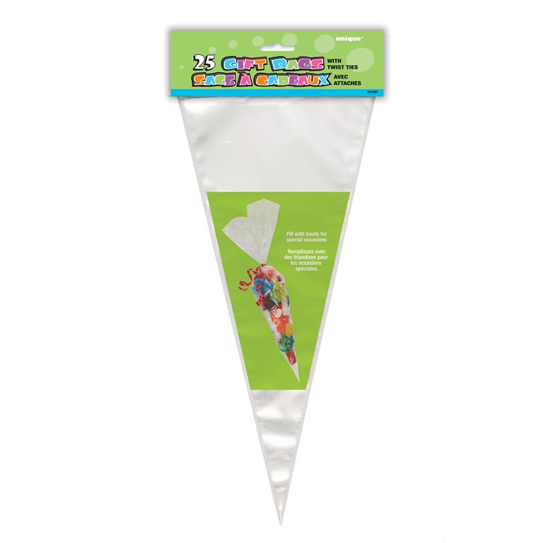 Clear Large Cone Cellophane Bags 25 Pack - Click Image to Close