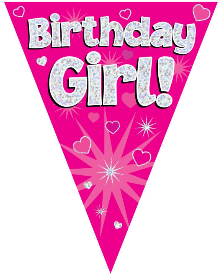 Party Bunting Birthday Girl Pink 11 Flags 3.9M - Click Image to Close