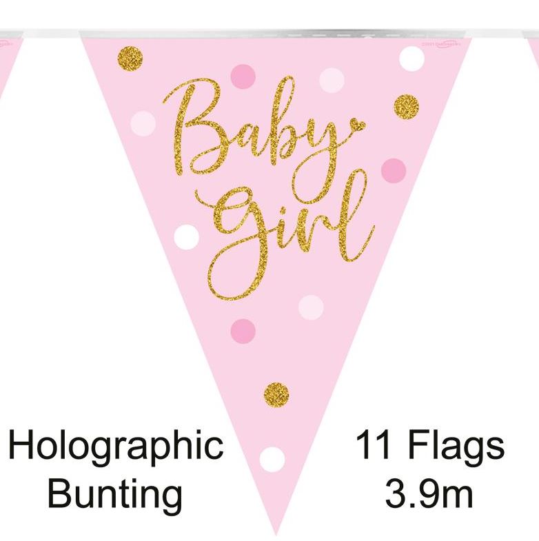 Party Bunting Sparkling Baby Girl Dots Holographic 11 Flags - Click Image to Close