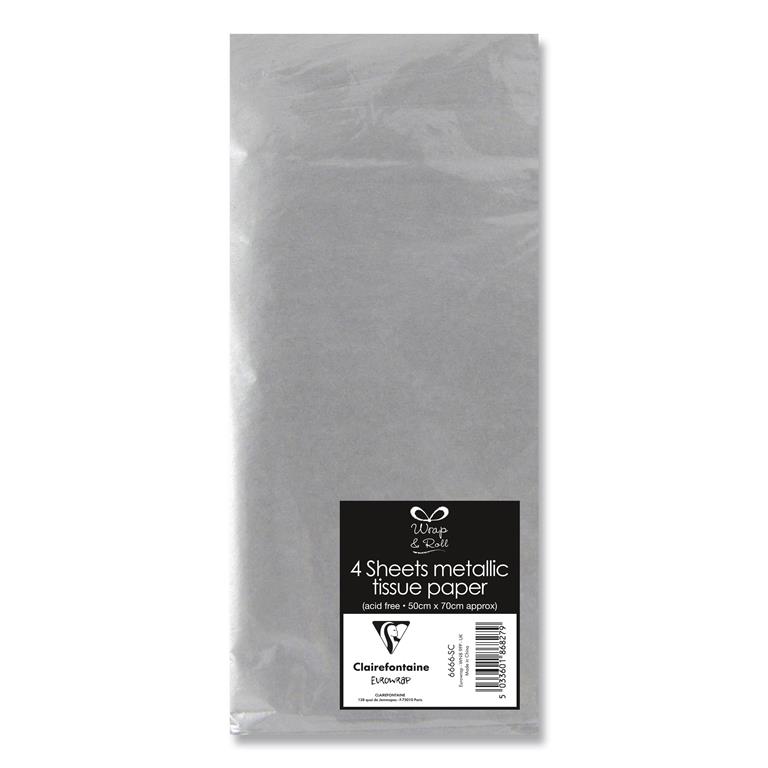 Mettalic Tissue Paper Silver 4 Pack - Click Image to Close