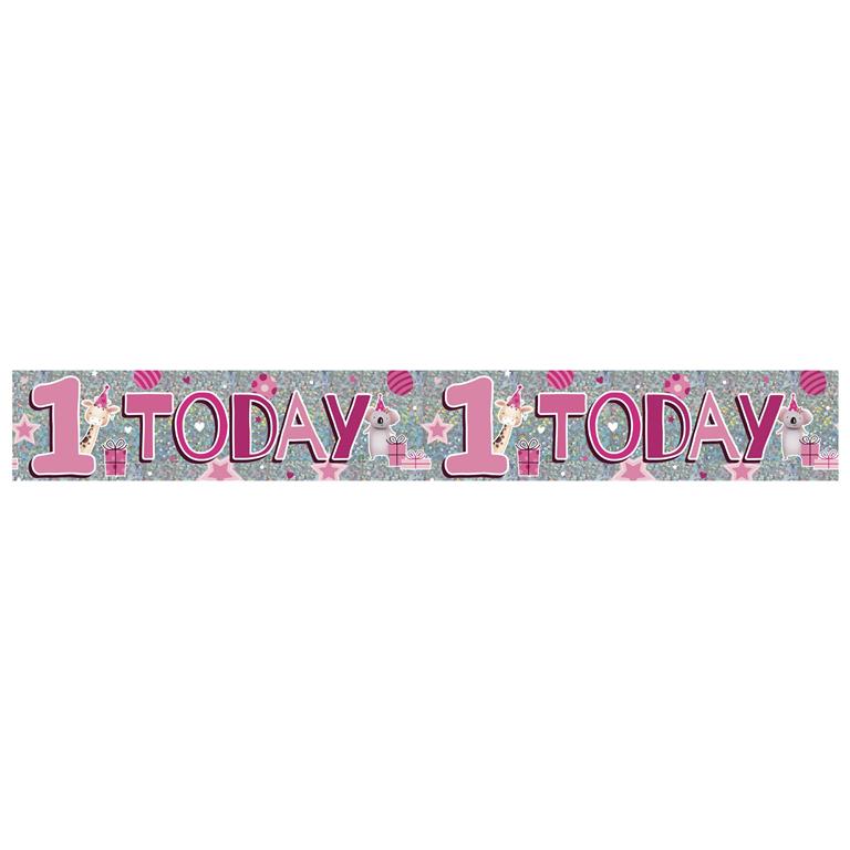 1 Today Birthday Banner in SLiver and Pink - Click Image to Close