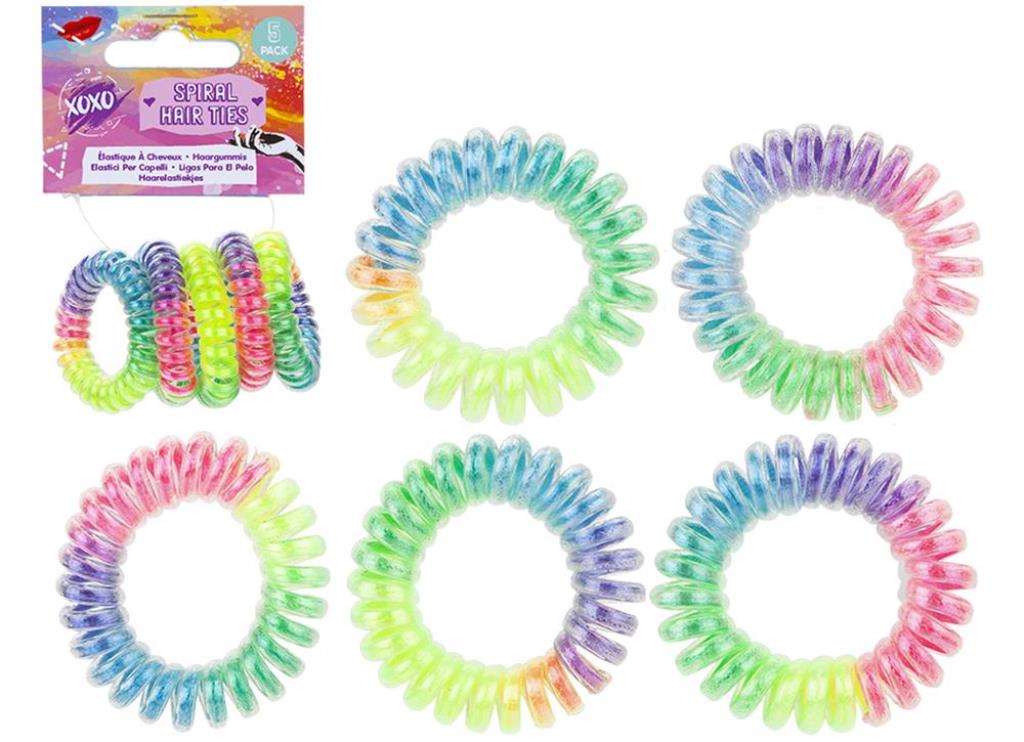 Spiral Braided Rainbow Hair Ties 5 Pack - Click Image to Close