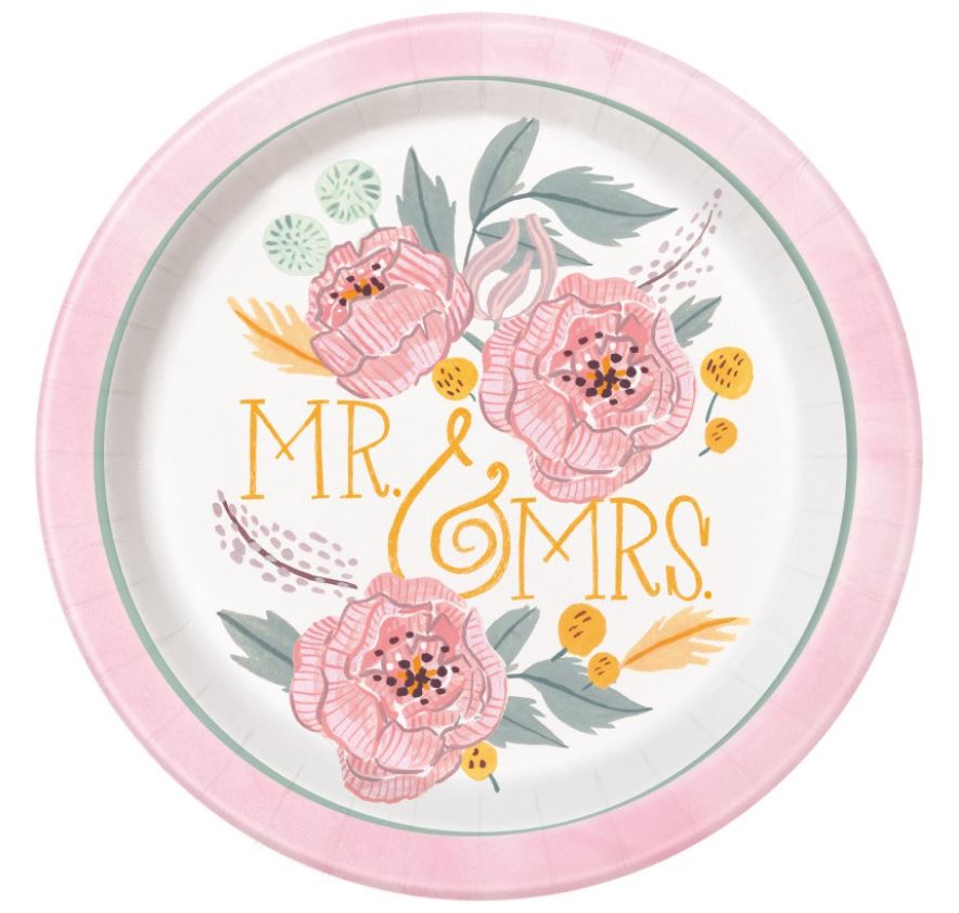 Painted Floral Round 9 Dinner Plates 8 Pack - Click Image to Close