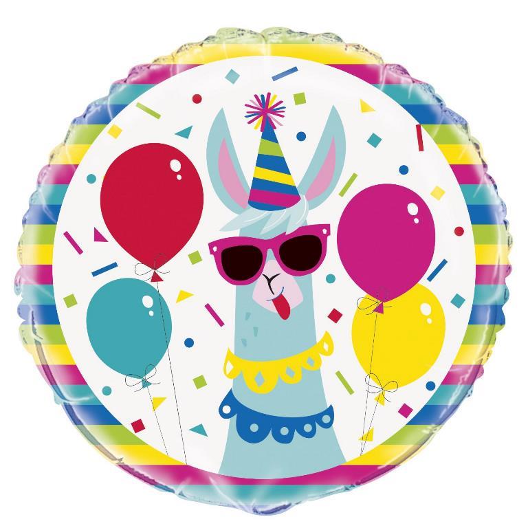 Llama Birthday Round Foil Balloon 18" - Click Image to Close