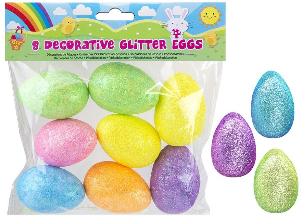 Pack Of 8 Large Glitter Eggs - Click Image to Close