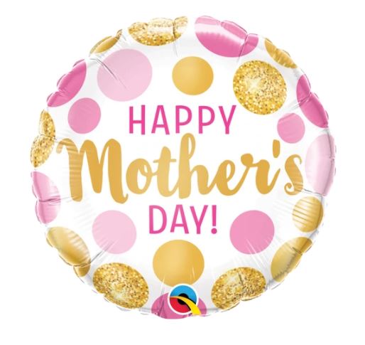 Qualatex 9" Round Mother's Day Pink & Gold Dots Balloon - Click Image to Close