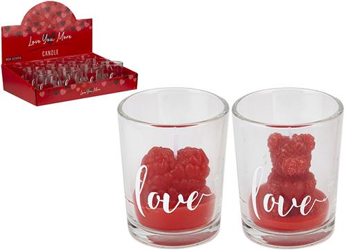Valentine's Day Scented Rose Bear & Heart Candles In Glass - Click Image to Close