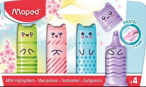 Highlighters Mini Pastel Kawai X 4 Cardboard Pack - Click Image to Close