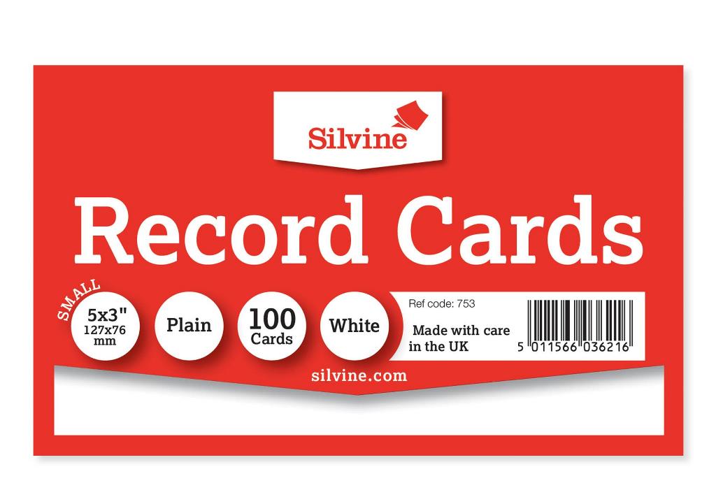 Silvine 100 White Plain Record Cards 127mm X 76mm - Click Image to Close