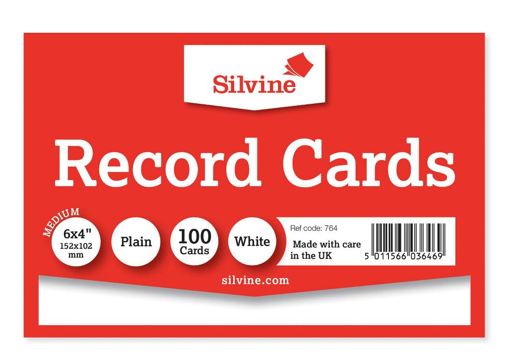 Silvine 100 White Plain Record Cards 152mm X 102mm - Click Image to Close