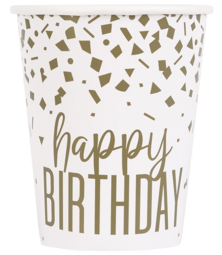 Confetti Gold Birthday 9oz Paper Cups 8 Pack - Click Image to Close