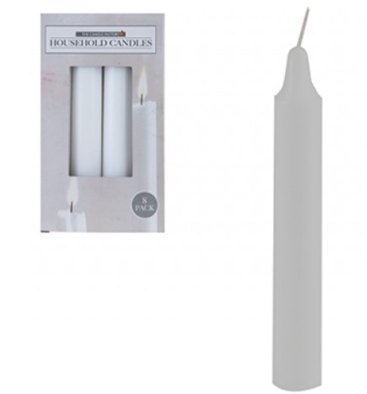 White Household Candles 5" Pack Of 8 - Click Image to Close