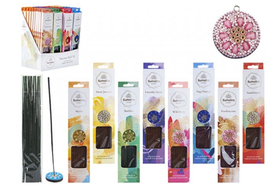 Incense Sticks And Sparkleholder 30 Pack 10" 4 Scents - Click Image to Close