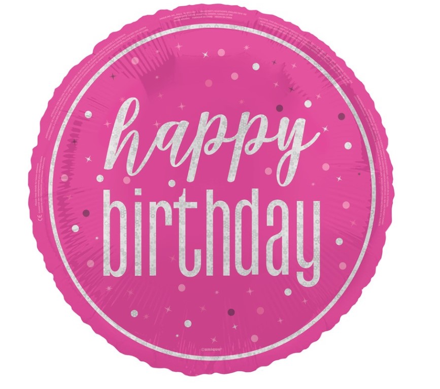 18" GLITZ Pink Happy Birthday Foil Balloon Round - Click Image to Close