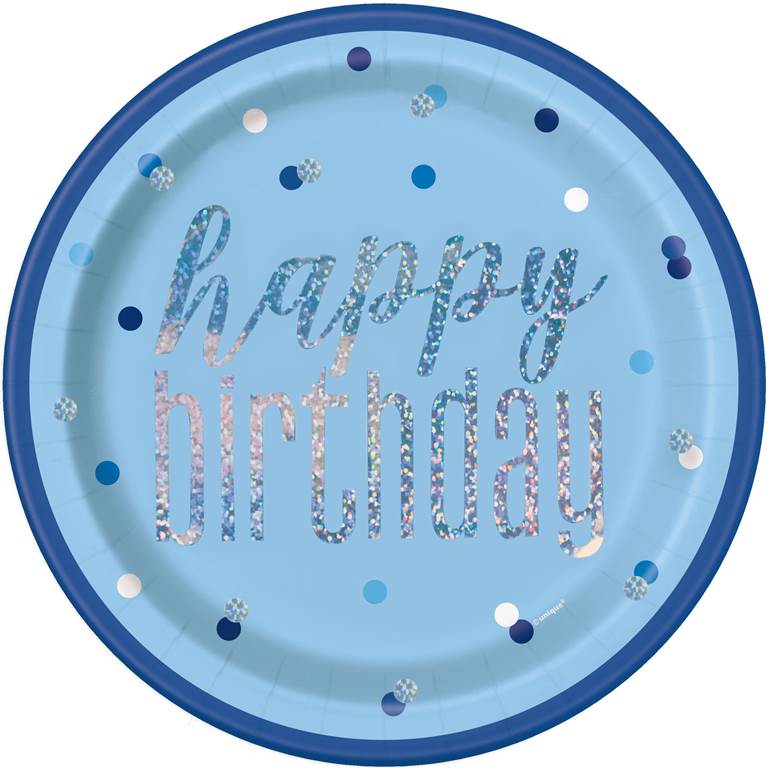 Birtday Glitz Blue 9" Plate 8 Pack - Click Image to Close