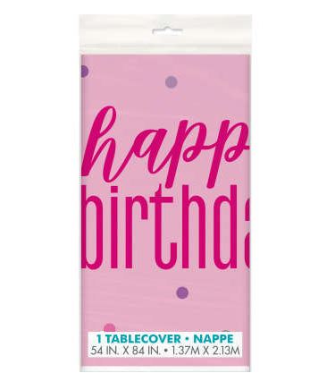 Birthday Glitz Pink Table Cover 54 X 84 - Click Image to Close