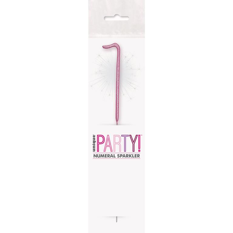 Birthday Pink Glitz Number 1 Sparkler 7" - Click Image to Close