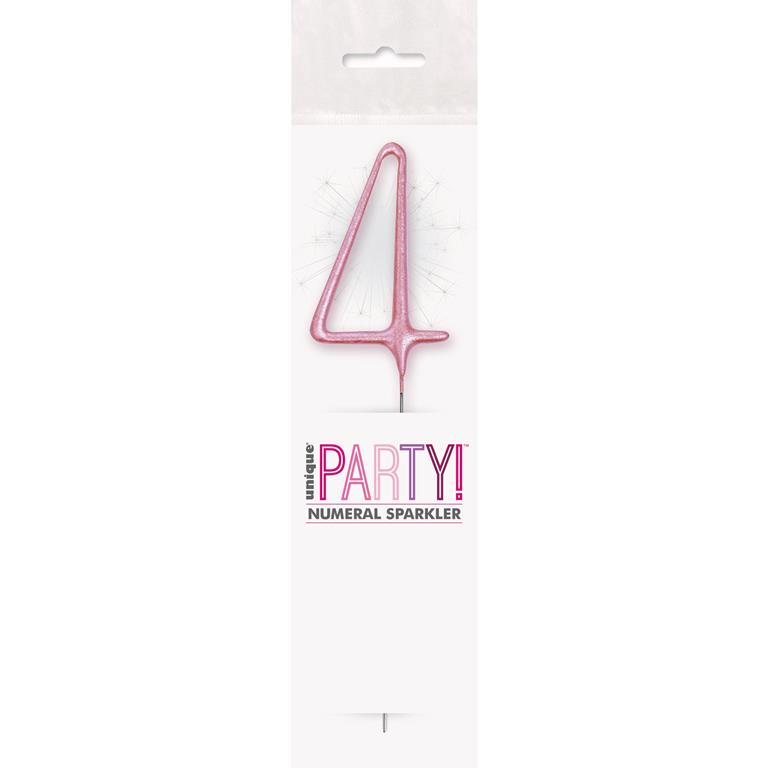 Birthday Pink Glitz Number 4 Sparkler 7" - Click Image to Close
