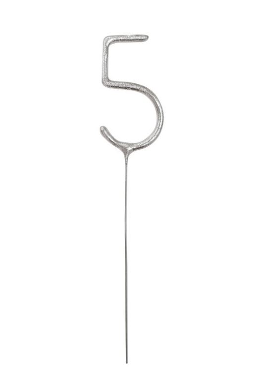 Birthday Silver Glitz Number 5 Sparkler 7" - Click Image to Close