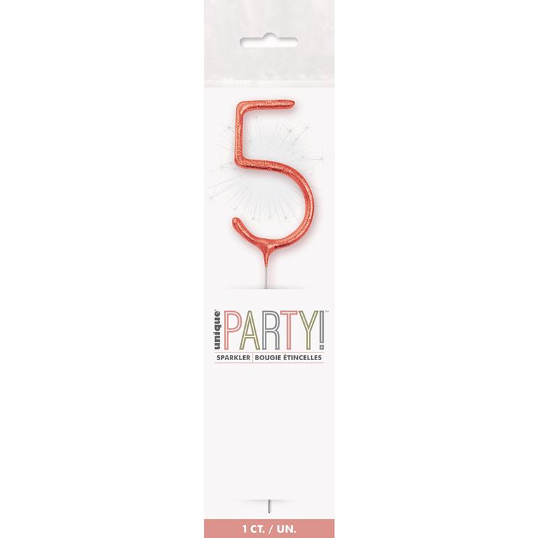Birthday Rose Gold Glitz Number 5 Sparkler 7" - Click Image to Close