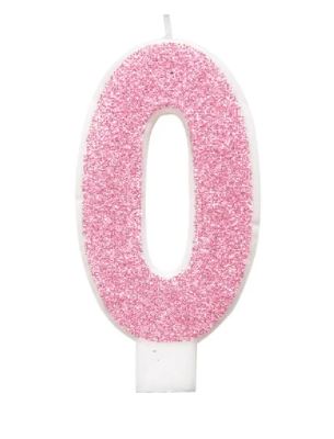 Pink Glitz Glitter Number 0 Birthday Candle