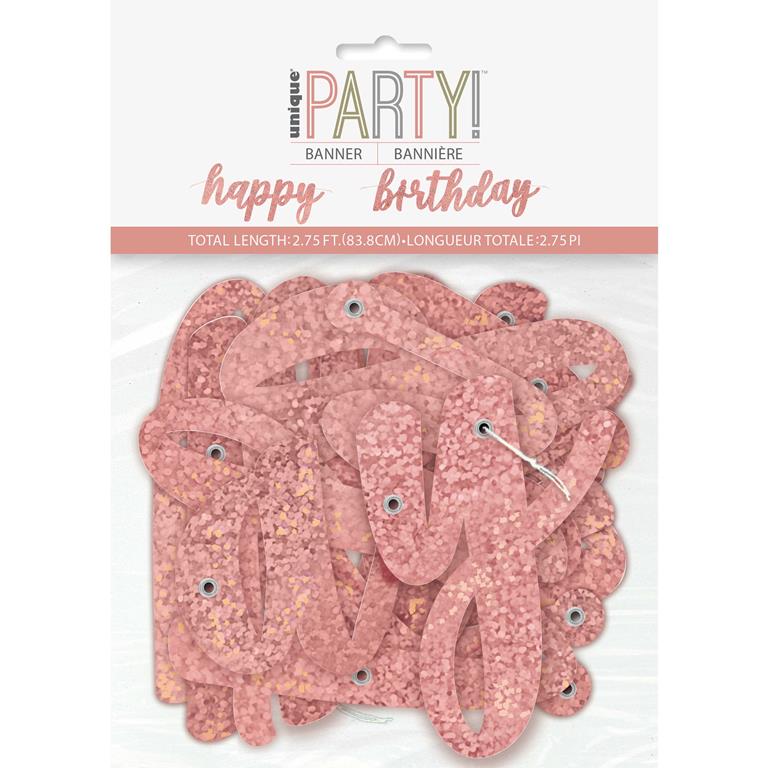 Birthday Rose Gold Glitz Script "Happy Birthday" Foil Banner - Click Image to Close