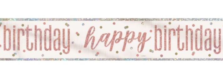 Glitz Rose Gold Foil Happy Birthday Banner 9Ft - Click Image to Close