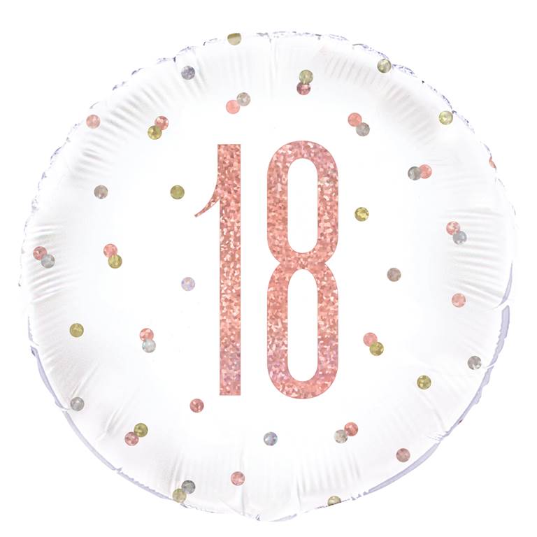 Birthday Rose Gold Glitz Number 18 Round Foil Balloon 18" - Click Image to Close