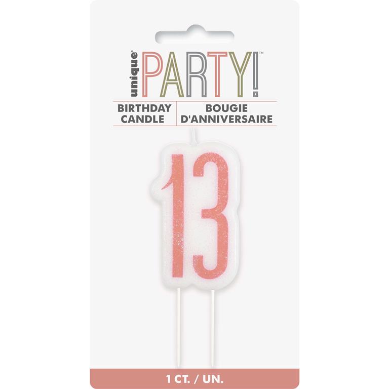 Birthday Rose Gold Glitz Number 13 Birthday Candle - Click Image to Close