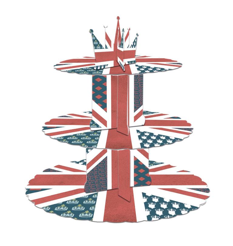 Union Jack Vintage Three Tier Cupcake Stand - Click Image to Close