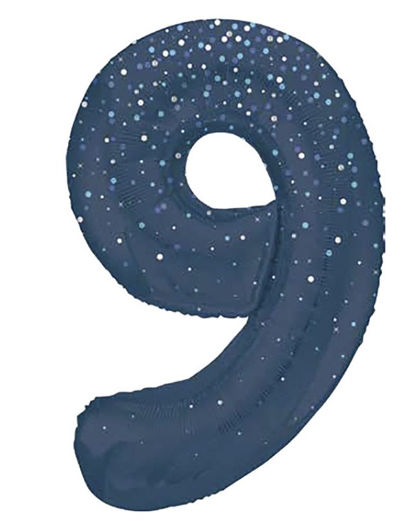 34" GLITZ 9 Blue Printed Prism Foil Balloon Numeral - Click Image to Close