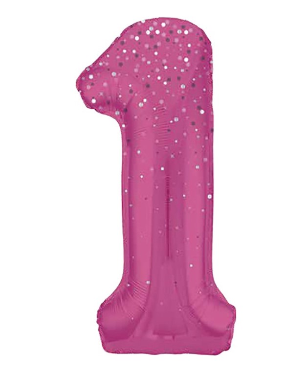 34" GLITZ 1 Pink Printed Prism Foil Balloon Numeral - Click Image to Close