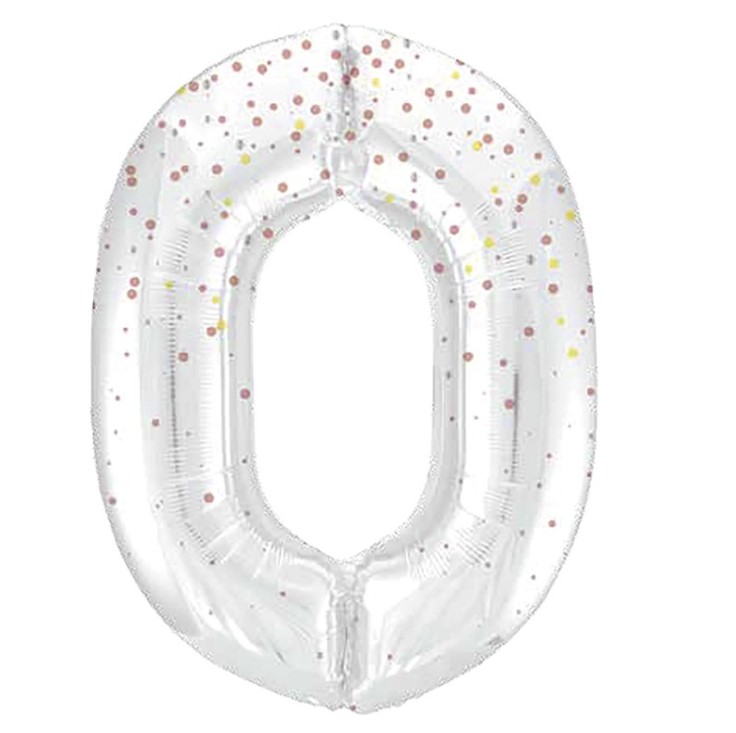 34" GLITZ 0 Rose Gold Printed Prism Foil Balloon Numeral - Click Image to Close