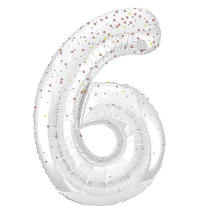 34" GLITZ 6 Rose Gold Printed Prism Foil Balloon Numeral - Click Image to Close