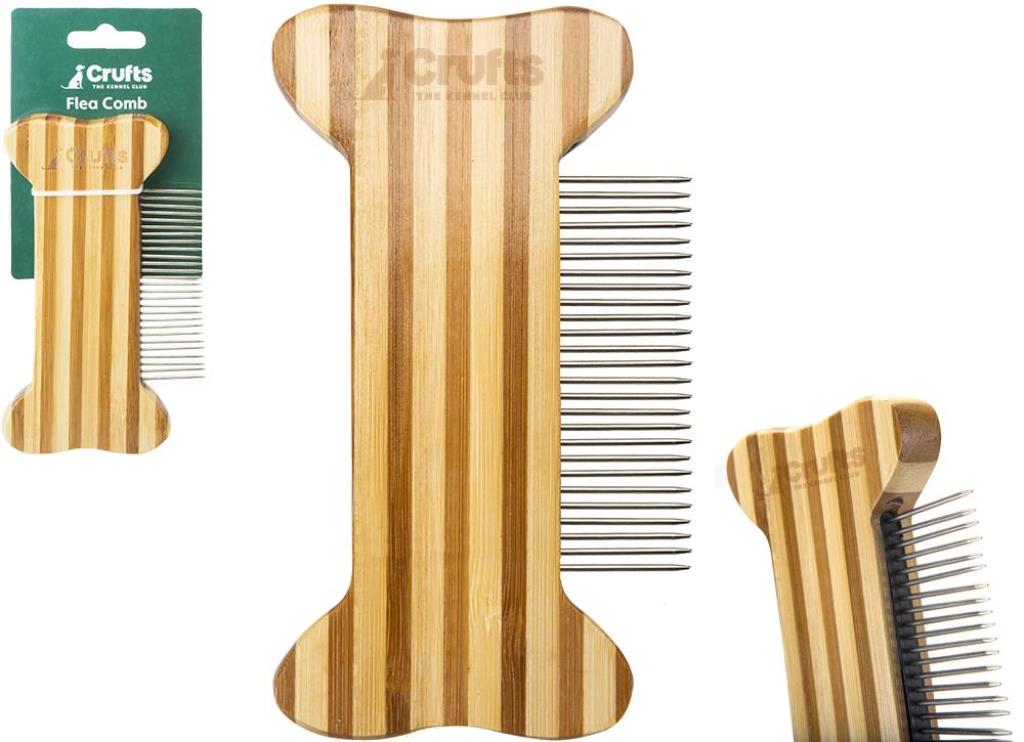 Crufts Bone Shaped Bambooflea Comb On Tie On Card - Click Image to Close
