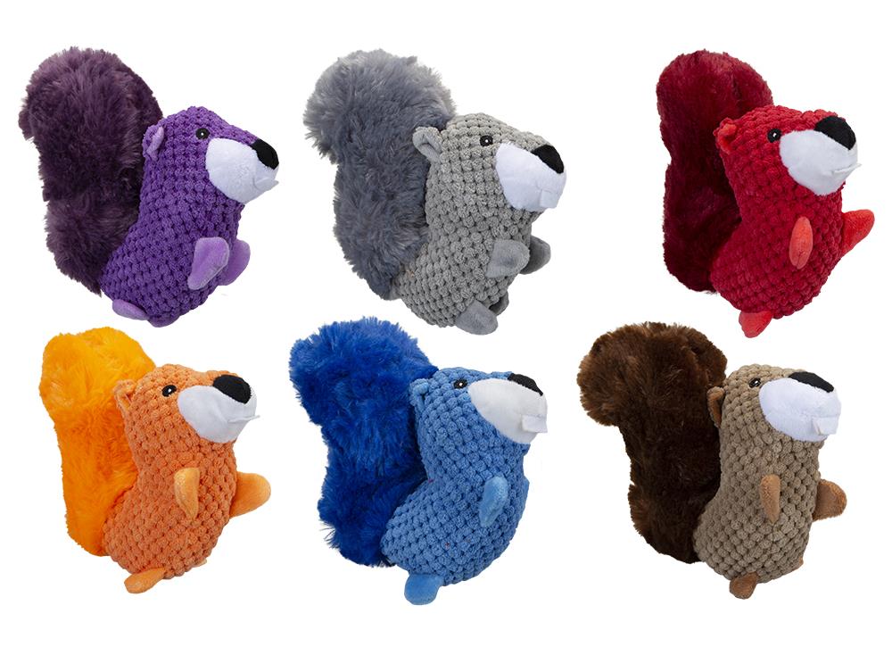 Plush Squirrel Dog Toy With Squeak 6 Assorted - Click Image to Close