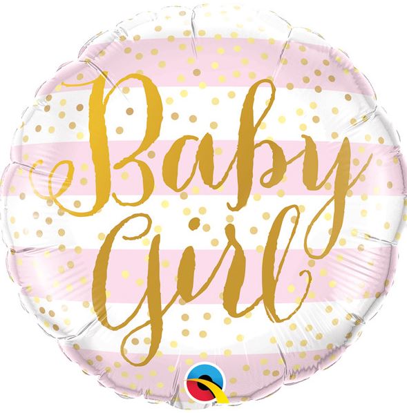 18" Stripes Pink Baby Girl Balloon - Click Image to Close