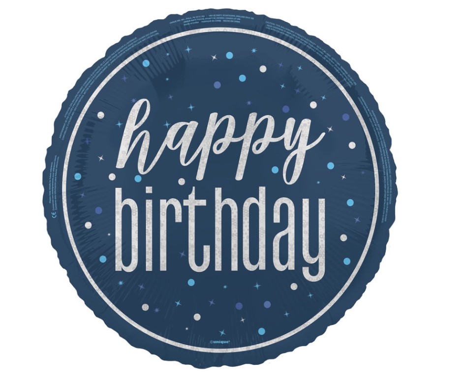 18" GLITZ Blue Happy Birthday Foil Balloon Round - Click Image to Close
