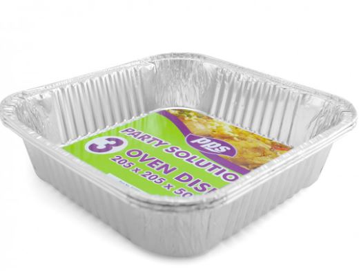 Foil Oven Dishes Square 205 X 205 X 50M 3Pc - Click Image to Close
