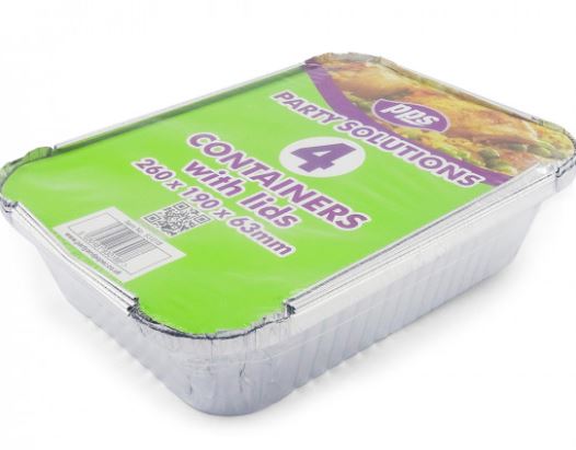 Foil Containers & Lids Rectangle 260 X 190 X 63mm 4Pc - Click Image to Close