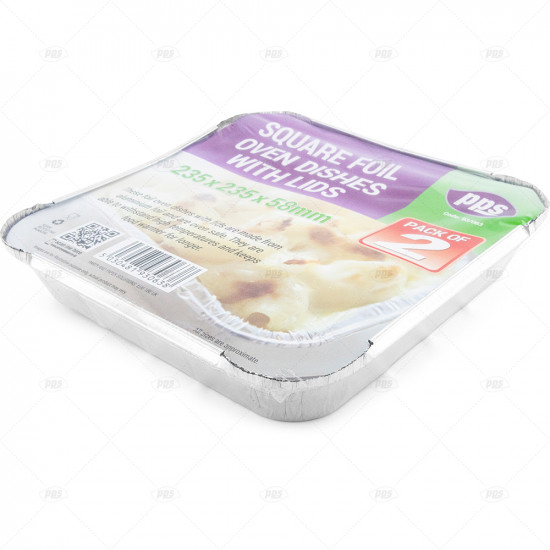 Foil Oven Dishes & Lids Square 235x235x58mm 2pc/12 - Click Image to Close
